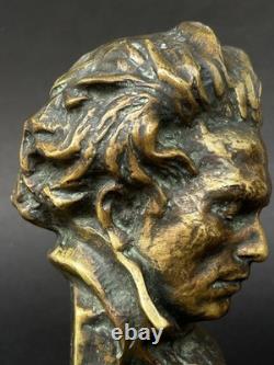 Superbe SCULPTURE BRONZE BUSTE BEETHOVEN signé LE VERRIER LE FAGUAYS Art Deco