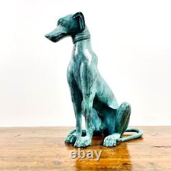 Superbe Sculpture Art Déco en Bronze Lévrier à Patine Verte, Circa 1930