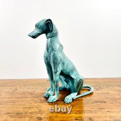 Superbe Sculpture Art Déco en Bronze Lévrier à Patine Verte, Circa 1930