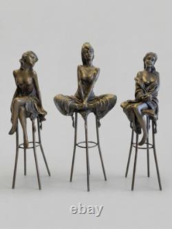 Superbe ensemble de 3 sculptures en bronze signées Collinet Style Art Déco 2