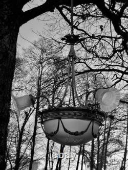 Superbe lustre Bronze Art Déco mélange de style, vers 1930/50, 3 branches 4 feux