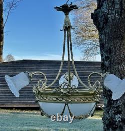 Superbe lustre Bronze Art Déco mélange de style, vers 1930/50, 3 branches 4 feux