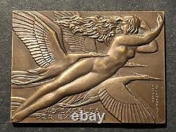 Superbe médaille Art Déco AVIATION Femme aux cigognes 1930 DELAMARRE