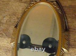 Superbe miroir ovale en bronze style art déco + son accroche en bronze