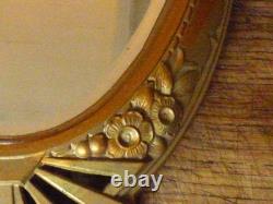 Superbe miroir ovale en bronze style art déco + son accroche en bronze