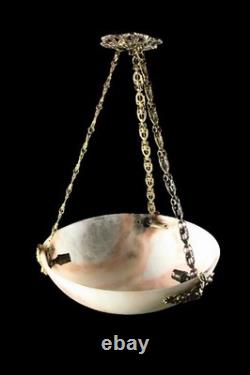 Suspension Art Deco en albâtre 46cm monture en bronze France 1920s