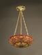 Suspension Vasque Art Déco Bronze, Laiton Et Verre Peint Émaillé