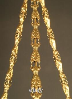 Suspension Vasque Art Déco Bronze, Laiton Et Verre Peint Émaillé