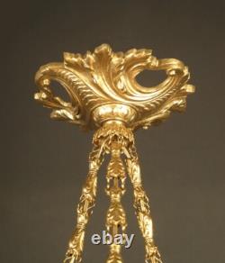 Suspension Vasque Art Déco Bronze, Laiton Et Verre Peint Émaillé