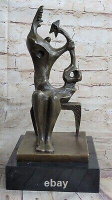 Sympa Bronze Sculpture Mère Avec Enfant Signée H. Moore Art Déco Figurine Fonte