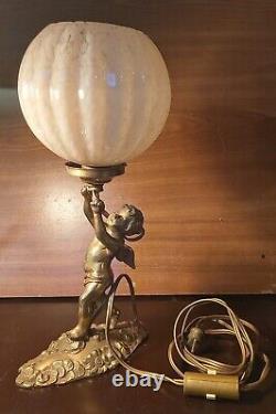 TRES BELLE LAMPE ART DECO ANGE EROS PUTTI AMOUR CUPIDON bronze laiton doré