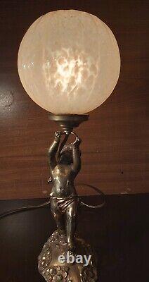 TRES BELLE LAMPE ART DECO ANGE EROS PUTTI AMOUR CUPIDON bronze laiton doré