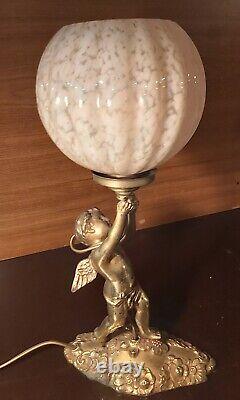 TRES BELLE LAMPE ART DECO ANGE EROS PUTTI AMOUR CUPIDON bronze laiton doré