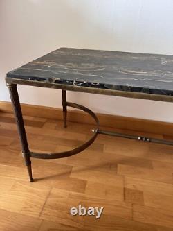 Table Basse Art Déco Marbre Portor Bronze Laiton