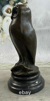 The Chouette Art Déco, Beau Bronze Statue Sculpture Sur Marbre Véritable