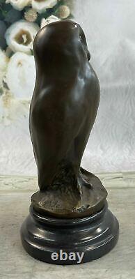 The Chouette Art Déco, Beau Bronze Statue Sculpture Sur Marbre Véritable