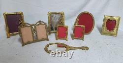 Très beau lot de cadres photos et miroir style art déco rare, en bronze