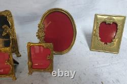Très beau lot de cadres photos et miroir style art déco rare, en bronze