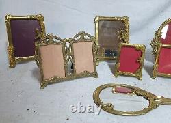 Très beau lot de cadres photos et miroir style art déco rare, en bronze