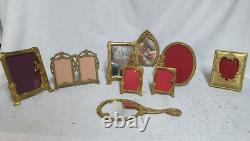 Très beau lot de cadres photos et miroir style art déco rare, en bronze