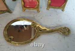 Très beau lot de cadres photos et miroir style art déco rare, en bronze