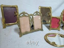 Très beau lot de cadres photos et miroir style art déco rare, en bronze