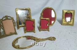 Très beau lot de cadres photos et miroir style art déco rare, en bronze