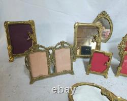 Très beau lot de cadres photos et miroir style art déco rare, en bronze