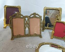 Très beau lot de cadres photos et miroir style art déco rare, en bronze