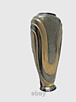 VASE ART DECO en bronze décor noir et doré patiné