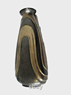 VASE ART DECO en bronze décor noir et doré patiné