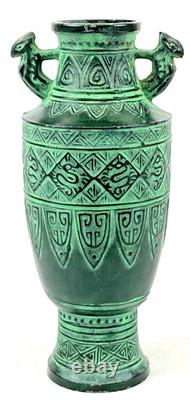 Vase japonais vintage en bronze style archaïque motif relief art déco ancien