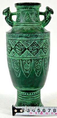 Vase japonais vintage en bronze style archaïque motif relief art déco ancien