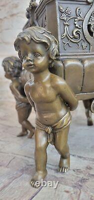 Véritable Bronze Laiton Chérubin'Holding' Vase Figurine Vintage Art Deco 10