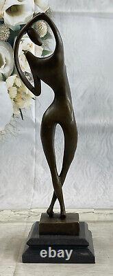 Véritable Bronze Sur Marbre Base Art Déco Figurine Nu Femelle Figuratif Statue