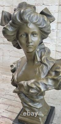 Victorien Chair Femelle Buste Art Nouveau Deco Bronze Marbre Sculpture Figurine