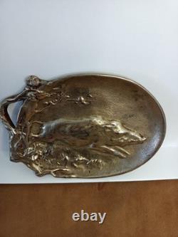 Vide-poche Ancien Art déco en bronze signé Berndorf décor de sanglier-Chasse