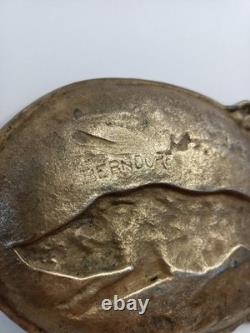 Vide-poche Ancien Art déco en bronze signé Berndorf décor de sanglier-Chasse
