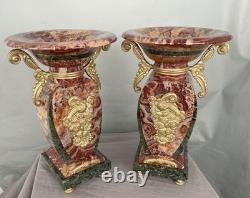 Vide poches vases garniture art déco bronze doré marbre rouge Persan
