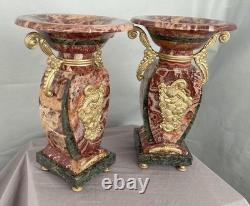 Vide poches vases garniture art déco bronze doré marbre rouge Persan