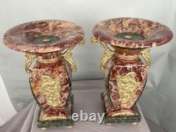 Vide poches vases garniture art déco bronze doré marbre rouge Persan