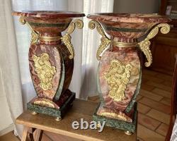 Vide poches vases garniture art déco bronze doré marbre rouge Persan
