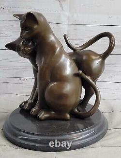 Vintage Art Déco Fonte Bronze Chat Félin Foncé Patine Élégant Sculpture