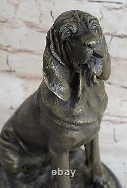 Vintage Art Déco Solide Fonte Bronze Chien / Bloodhound Figurine Marbre