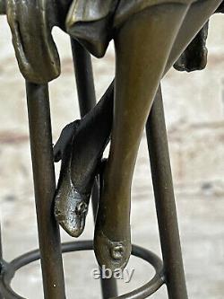 Vintage Bronze Fonte Petit Fille Assis Sur Chaise Sculpture Art Nouveau Deco