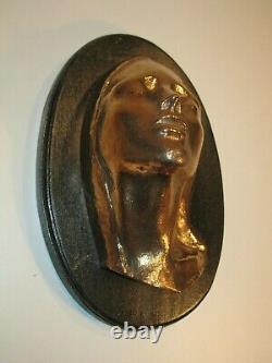 Visage féminin sculpture art déco en bronze doré