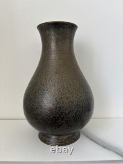 WMF Ikora Vase Mottled Bronze Patina German Art Deco Signed Metalware 1930s